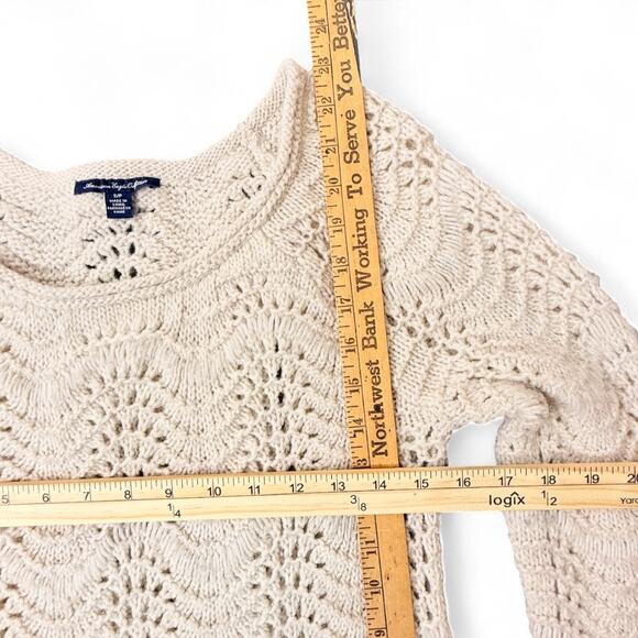 American Eagle 2012 Open Crochet Sweater S Y2K Boho Cottage Wool Scalloped Cream - Picture 9 of 9